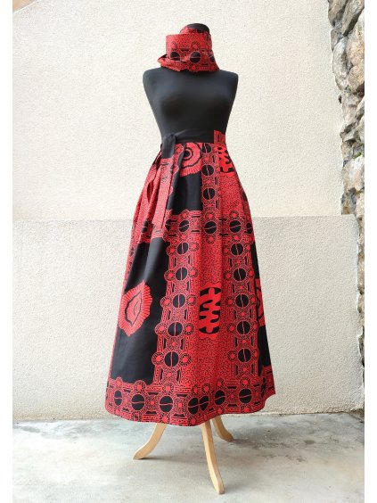 Africká sukně - červený design na černé