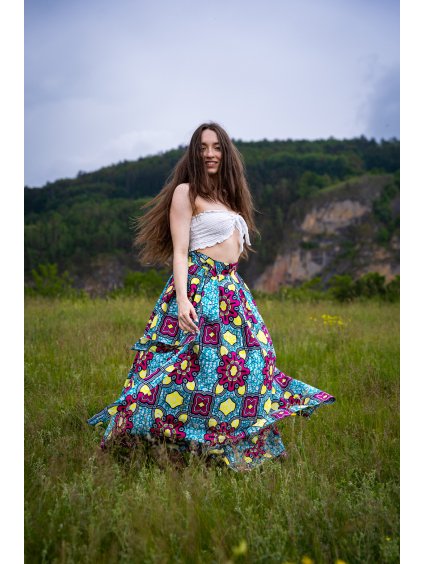 Africká sukně - tyrkysovorůžová