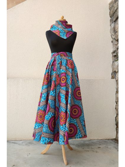 Africká sukně - tyrkys s růžovou mandalou