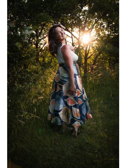 Dlouhá půlkolová sukně - modrá kala