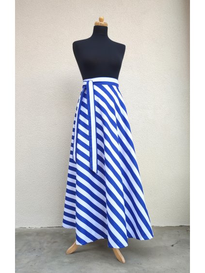 Dlouhá půlkolová sukně - modrý pružek