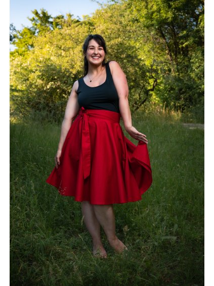 Kolová sukně - midi - červená