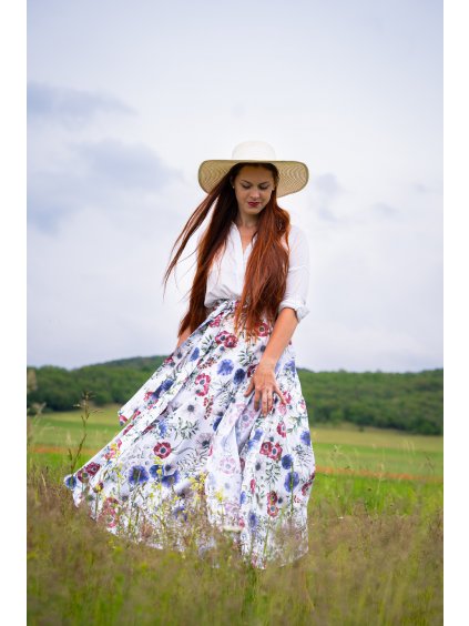 Dlouhá půlkolová sukně - s máky