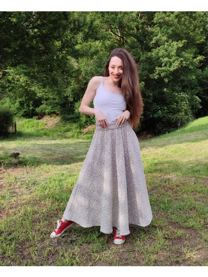 Béžová sukně s kvítky - mušelín