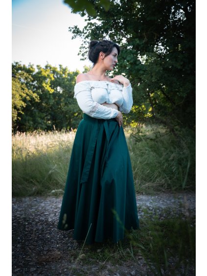 Dlouhá kolová sukně - tmavý smaragd