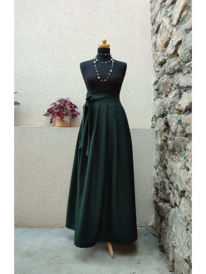 Dlouhá lahvově zelená sukně
