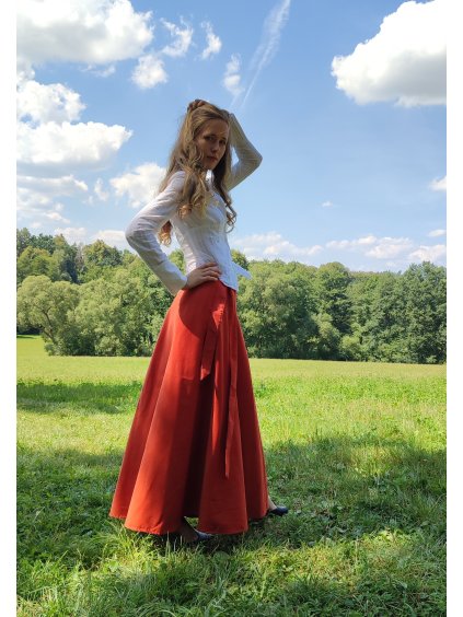 Manšestrová půlkolová sukně - zrzavá