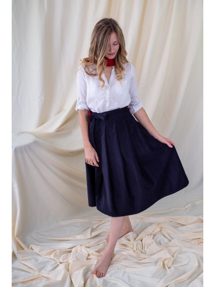 Manšestrová midi sukně - navy