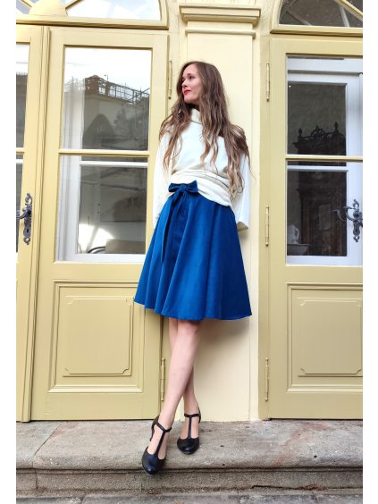 kolová manšestrová sukně - petrolej