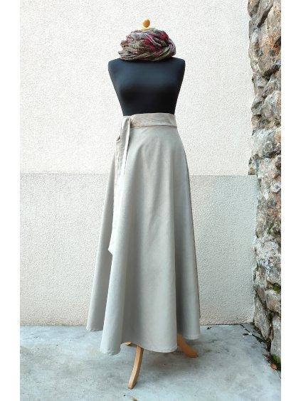 Manšestrová půlkolová sukně - světle béžová