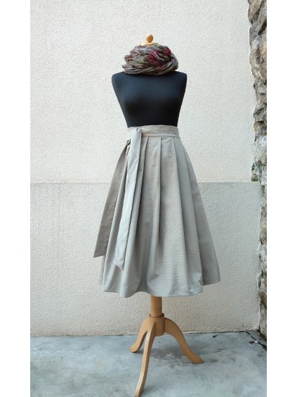 Manšestrová midi sukně - světle béžová