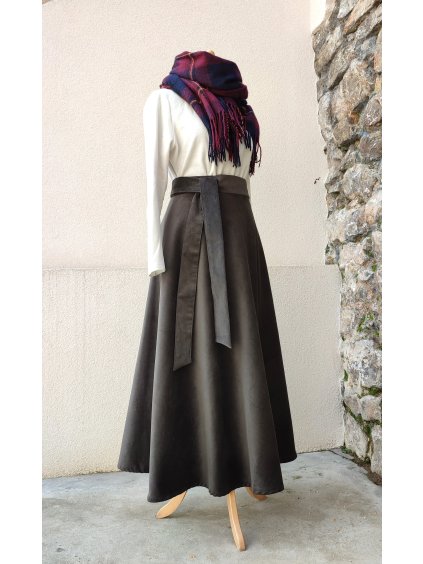 Manšestrová půlkolová sukně - šedá