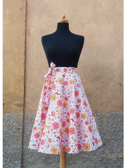 Krátká kolová sukně  - oranžová kvítka