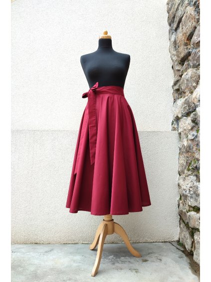 Midi kolová sukně -  bordó