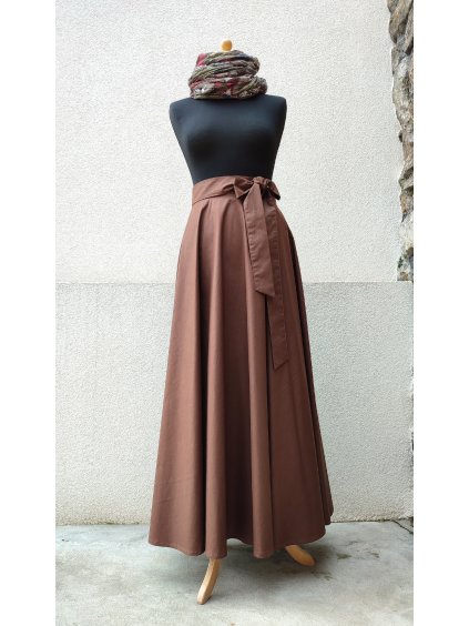 Dlouhá kolová sukně - oříšková