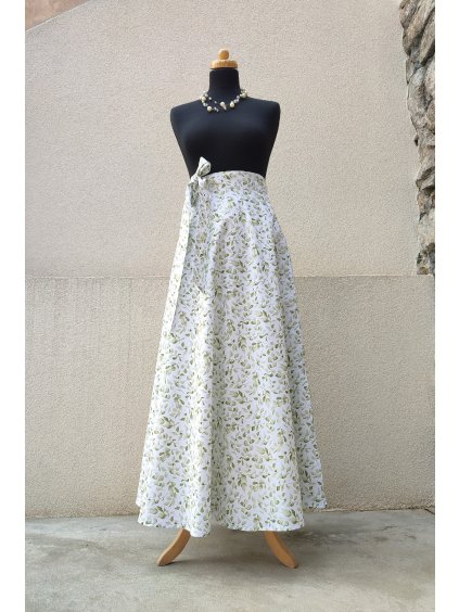 Dlouhá půlkolová sukně - zelené lístky