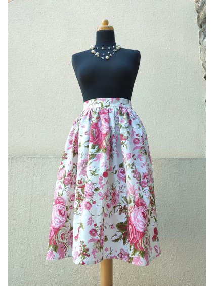 Smetanová sukně s květy - zip