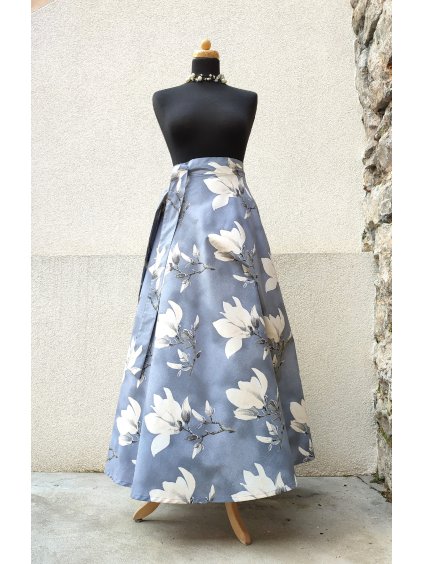 Dlouhá půlkolová sukně - šedá magnolie