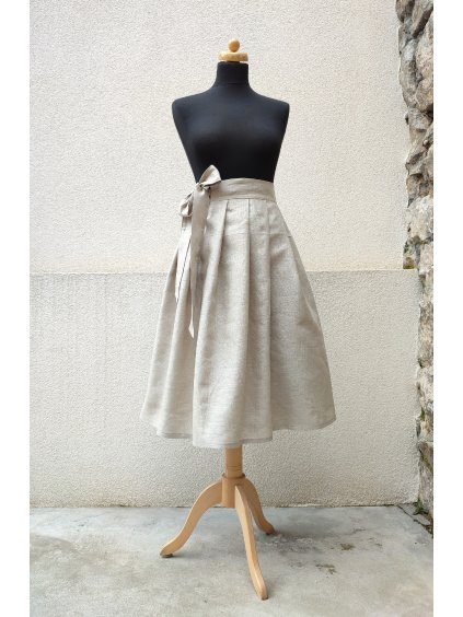 Lněná midi sukně - přírodní