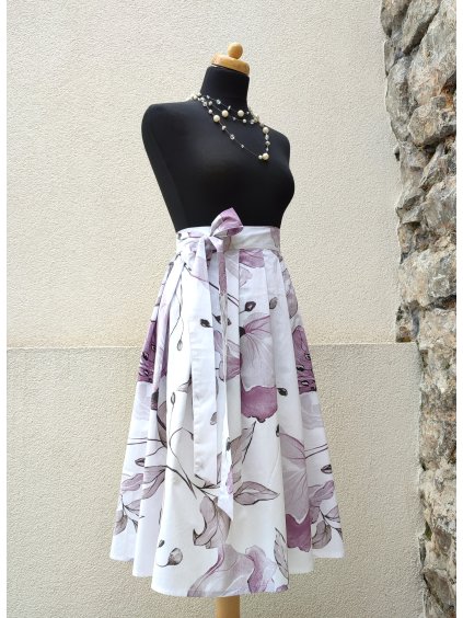 Midi sukně - akvarelové květy fialové