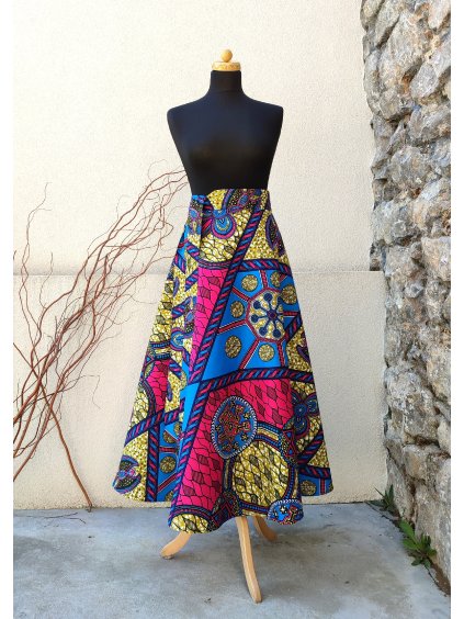 Africká  sukně - modrorůžový design