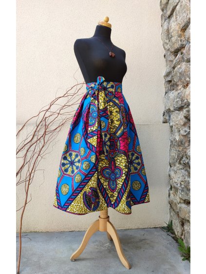 Africká zavinovací sukně  - modrorůžový design midi