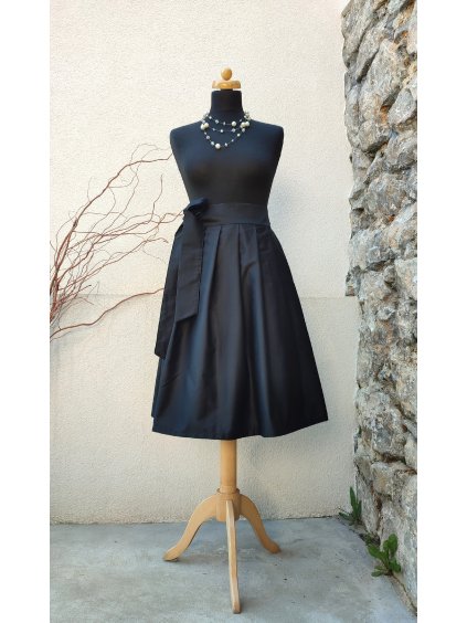 Midi saténová sukně - černá