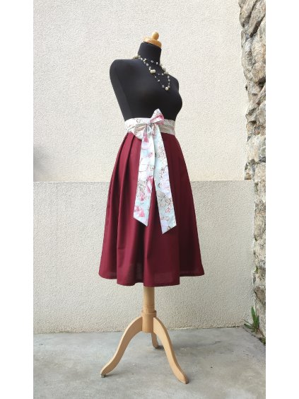 Zavinovací sukně - bordó s mentolovým páskem