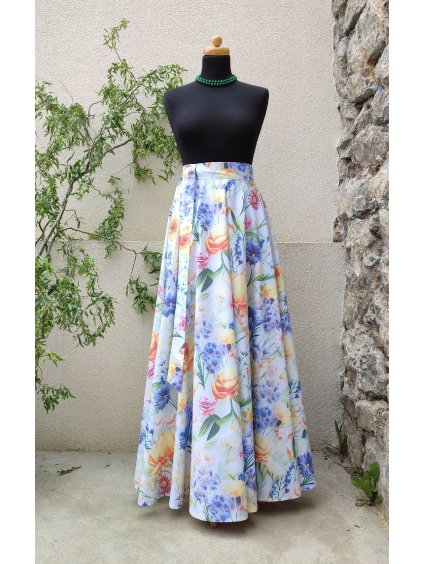 Dlouhá kolová sukně - květy 5D
