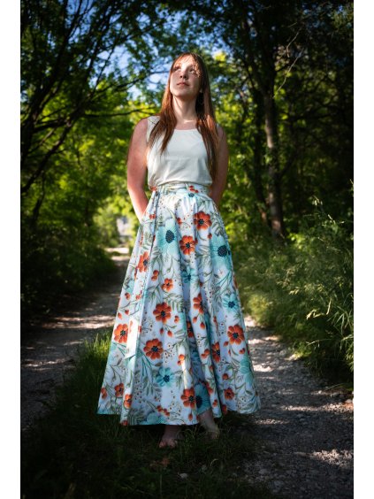 Dlouhá kolová sukně - 5D květy