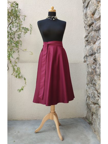 Midi kolová sukně - bordó