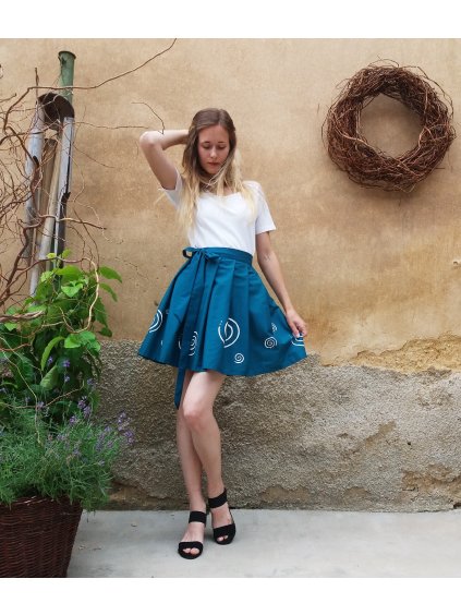 Krátká sukně petrolejová - malovaná