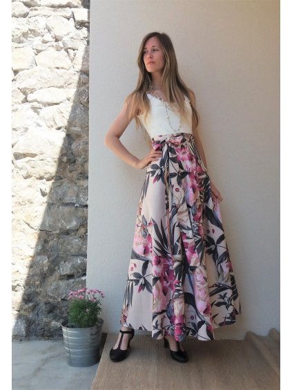 Dlouhá půlkolová sukně - růžová paradise