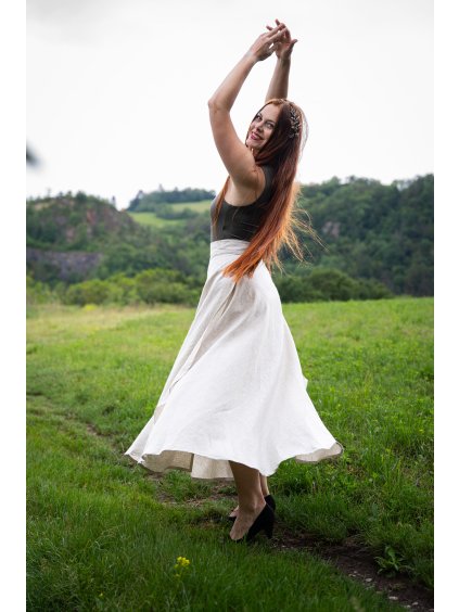 Dlouhá půlkolová sukně - světlý len