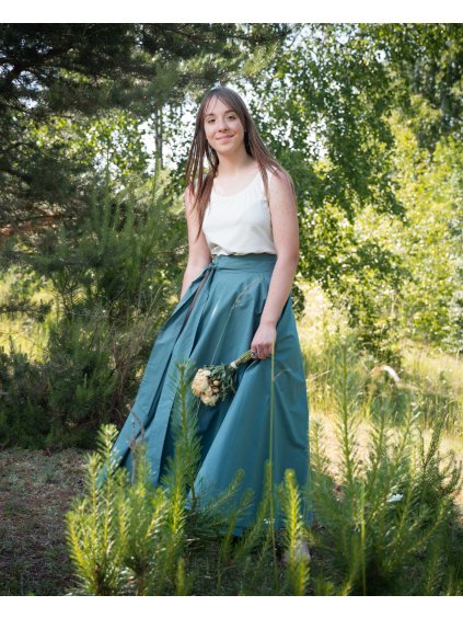 Dlouhá kolová sukně - šalvějová zelená