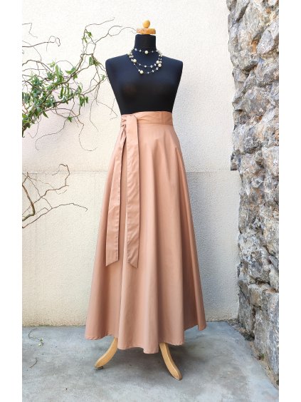 Dlouhá půlkolová sukně - camel