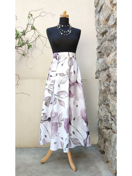 Dlouhá půlkolová sukně - fialové květy