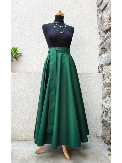 Dlouhá kolová sukně - tmavě zelená