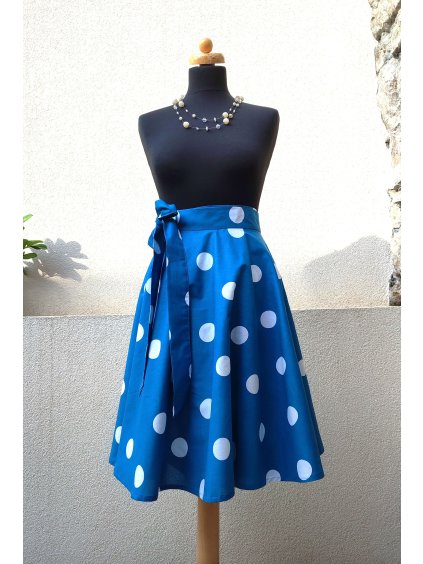 Kolová sukně -  modrá s bílým puntíkem