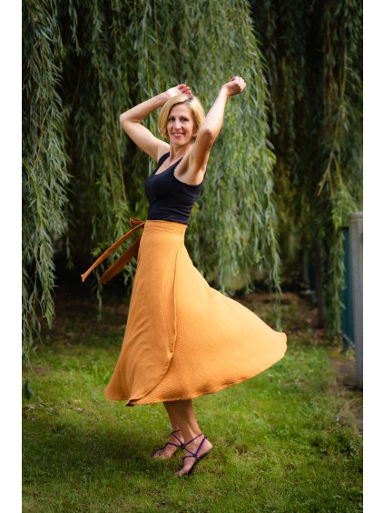 Medová zavinovací sukně - mušelín