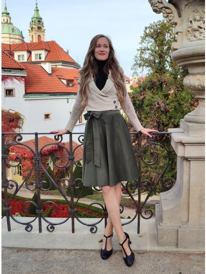 Kolová manšestrová sukně - khaki