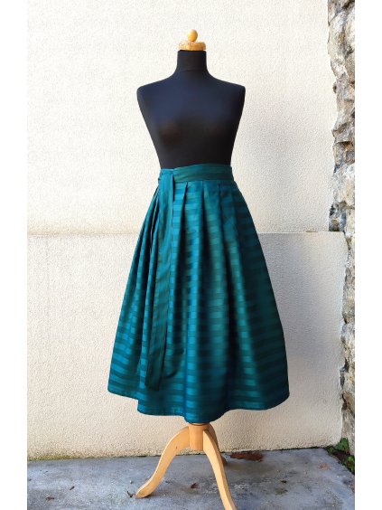 Midi saténová sukně - smaragd