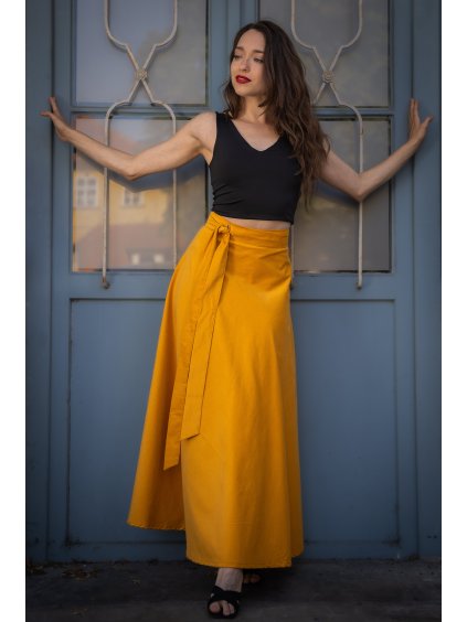 Manšestrová zavinovací sukně - světlá hořčice