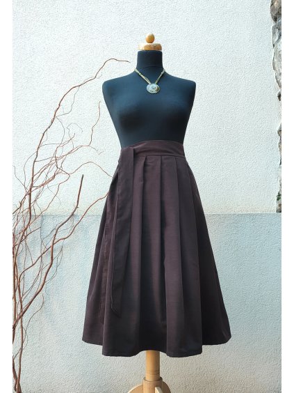 Manšestrová midi sukně - čokoládová