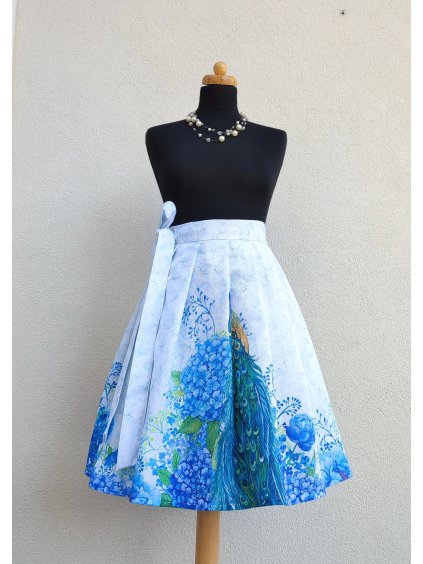 Krátká zavinovací sukně - s pávy