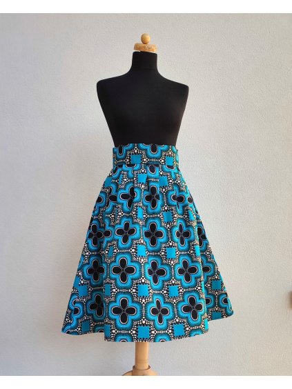 Africká sukně - tyrkys s květy