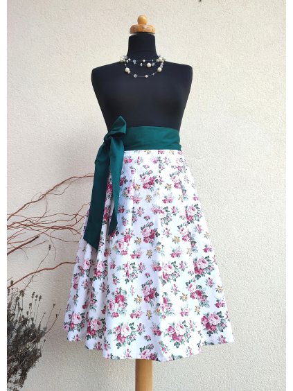 Zavinovací midi sukně se zeleným páskem