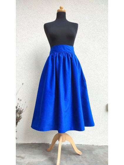 Manšestrová midi sukně - královská modř