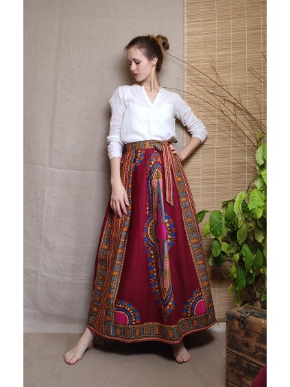 Africká sukně - vínová makenzi