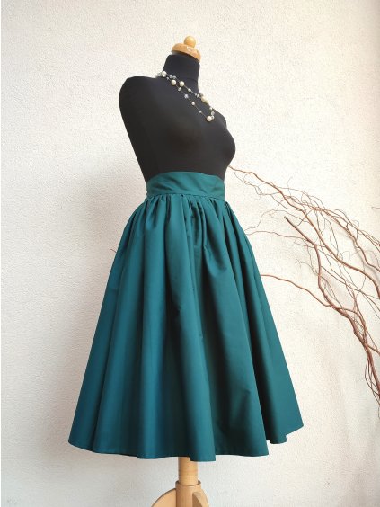 Smaragdová midi sukně - zip